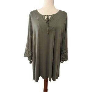 Catherines Women’s 1X Green Boho Tunic Dress Top Fairy Whimsical Renaissance